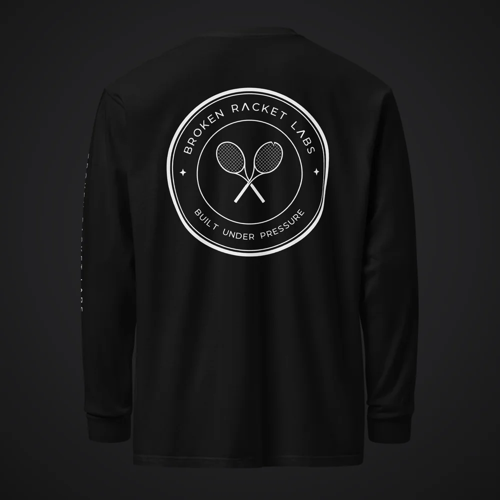 The Night Shift in black, back, with the white Broken Racket Labs seal